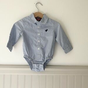 Wrangler Infant Baby Boys 12M Blue Striped Button-Down Romper Bodysuit